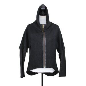 Women’s Shui Chen Black Wool Cashmere Knit Hoodie Top Long Sleeve Size Large